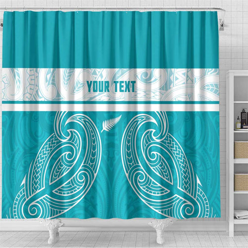 New Zealand Silver Fern Cricket Custom Shower Curtain Black Cap Teal Maori Pattern - Aussie Hoodie