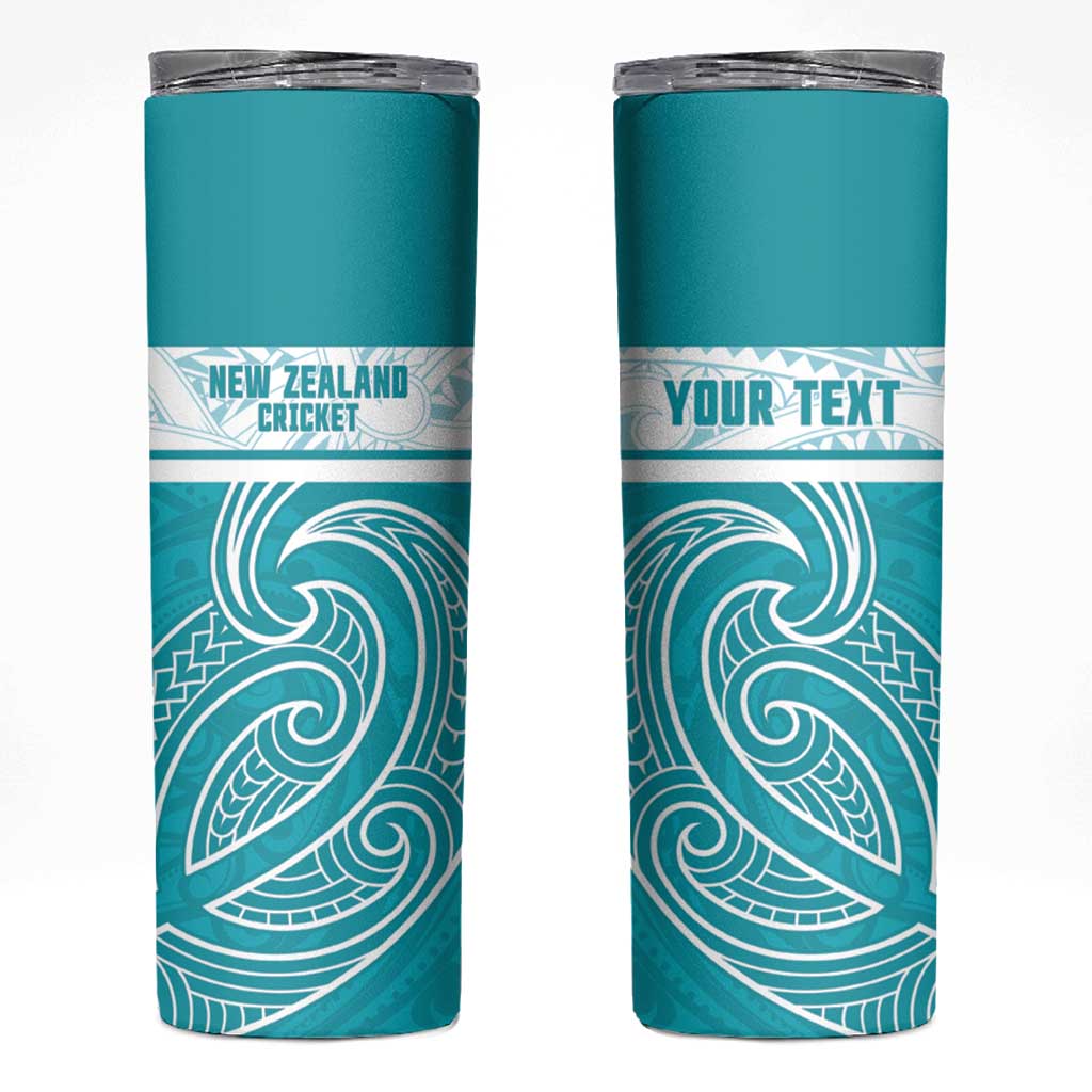 New Zealand Silver Fern Cricket Custom Skinny Tumbler Black Cap Teal Maori Pattern - Aussie Hoodie