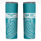 New Zealand Silver Fern Cricket Custom Skinny Tumbler Black Cap Teal Maori Pattern - Aussie Hoodie