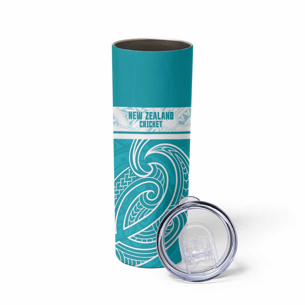 New Zealand Silver Fern Cricket Custom Skinny Tumbler Black Cap Teal Maori Pattern - Aussie Hoodie