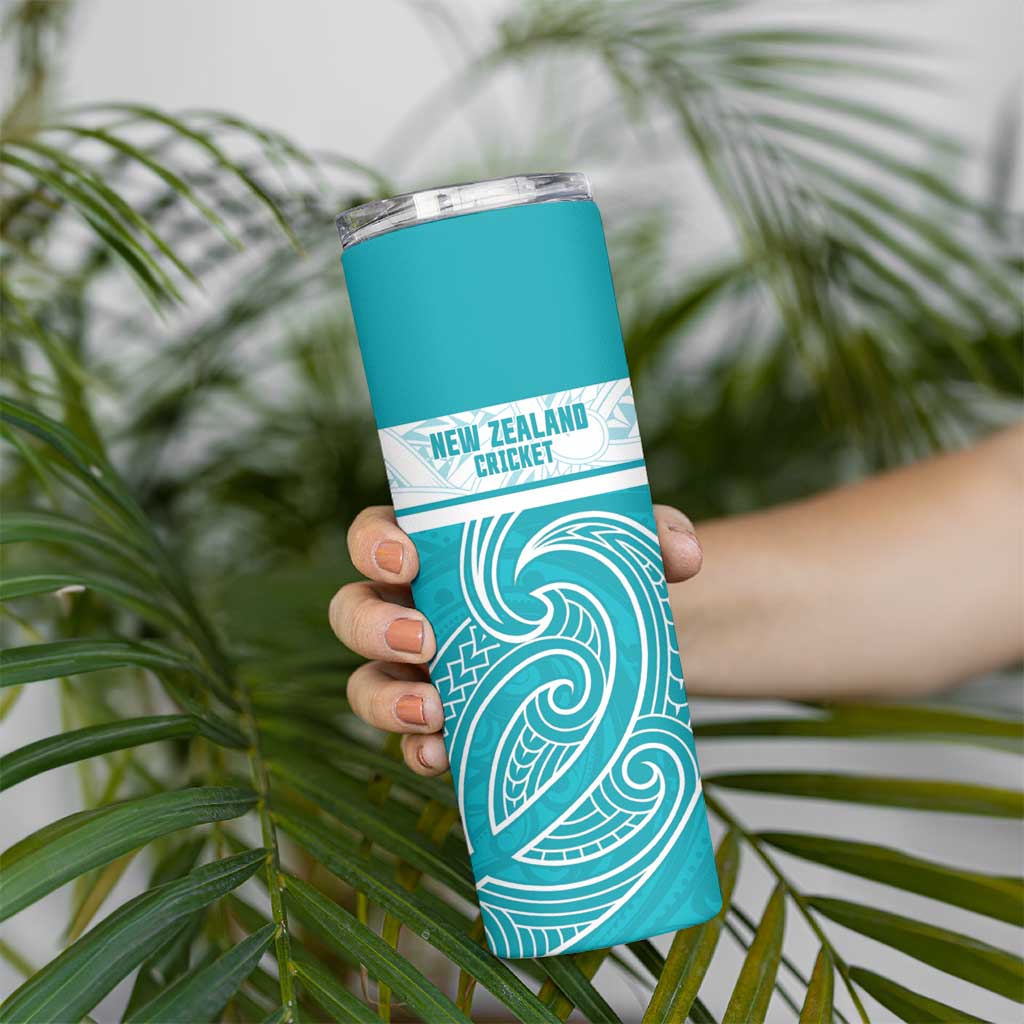 New Zealand Silver Fern Cricket Custom Skinny Tumbler Black Cap Teal Maori Pattern - Aussie Hoodie