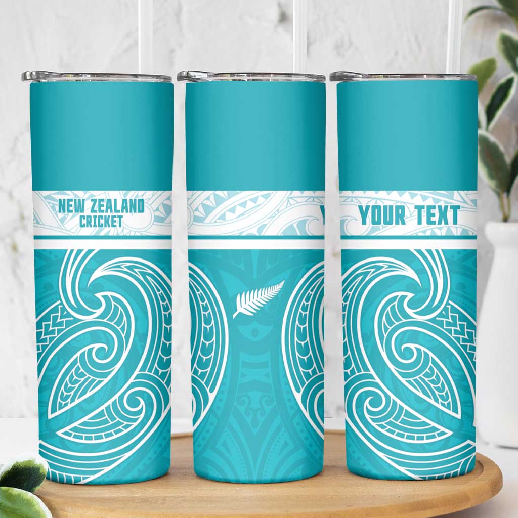 New Zealand Silver Fern Cricket Custom Skinny Tumbler Black Cap Teal Maori Pattern - Aussie Hoodie