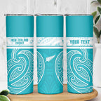 New Zealand Silver Fern Cricket Custom Skinny Tumbler Black Cap Teal Maori Pattern - Aussie Hoodie