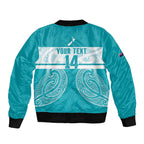 New Zealand Silver Fern Cricket Custom Sleeve Zip Bomber Jacket Black Cap Teal Maori Pattern - Aussie Hoodie