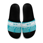 New Zealand Silver Fern Cricket Custom Slide Sandals Black Cap Teal Maori Pattern - Aussie Hoodie