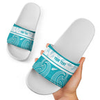 New Zealand Silver Fern Cricket Custom Slide Sandals Black Cap Teal Maori Pattern - Aussie Hoodie
