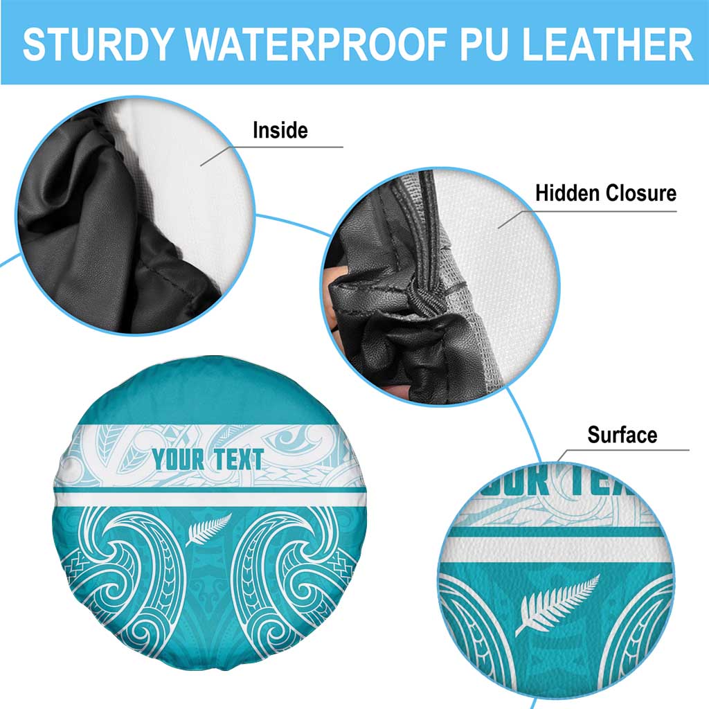 New Zealand Silver Fern Cricket Custom Spare Tire Cover Black Cap Teal Maori Pattern - Aussie Hoodie