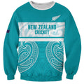 New Zealand Silver Fern Cricket Custom Sweatshirt Black Cap Teal Maori Pattern - Aussie Hoodie
