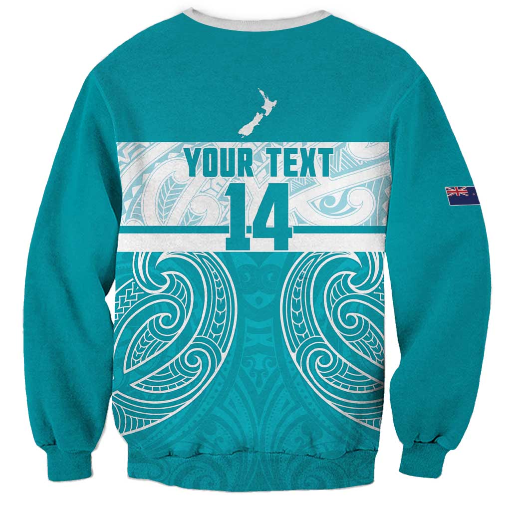 New Zealand Silver Fern Cricket Custom Sweatshirt Black Cap Teal Maori Pattern - Aussie Hoodie