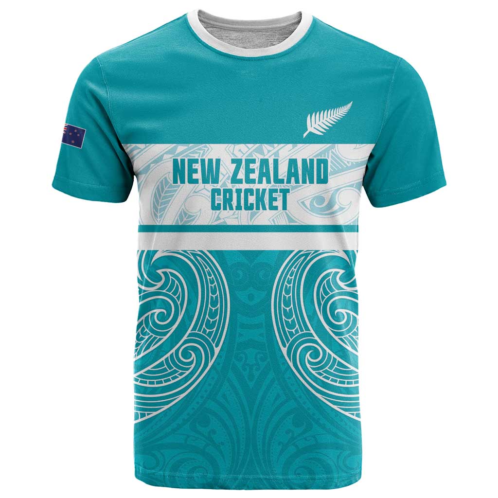 New Zealand Silver Fern Cricket Custom T Shirt Black Cap Teal Maori Pattern - Aussie Hoodie