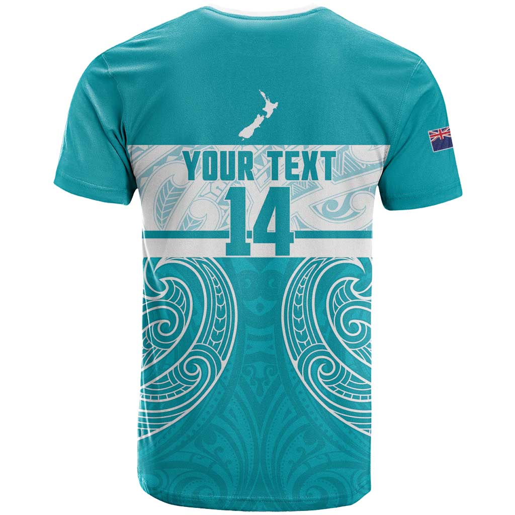 New Zealand Silver Fern Cricket Custom T Shirt Black Cap Teal Maori Pattern - Aussie Hoodie