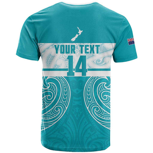 New Zealand Silver Fern Cricket Custom T Shirt Black Cap Teal Maori Pattern - Aussie Hoodie
