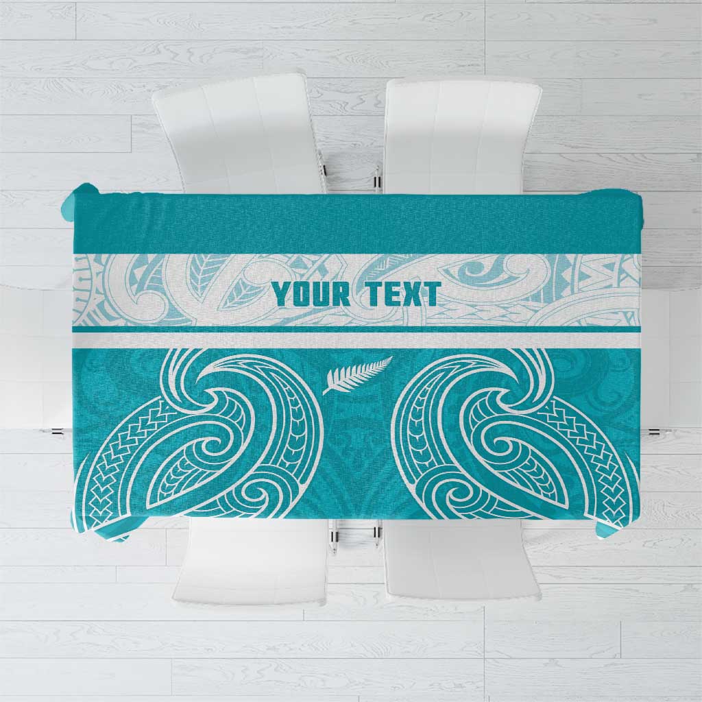 New Zealand Silver Fern Cricket Custom Tablecloth Black Cap Teal Maori Pattern - Aussie Hoodie