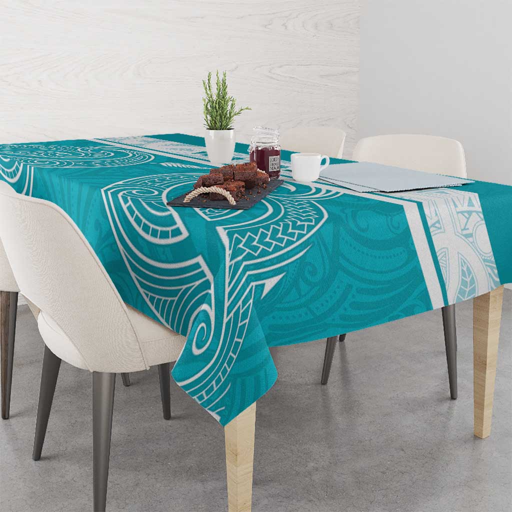 New Zealand Silver Fern Cricket Custom Tablecloth Black Cap Teal Maori Pattern - Aussie Hoodie