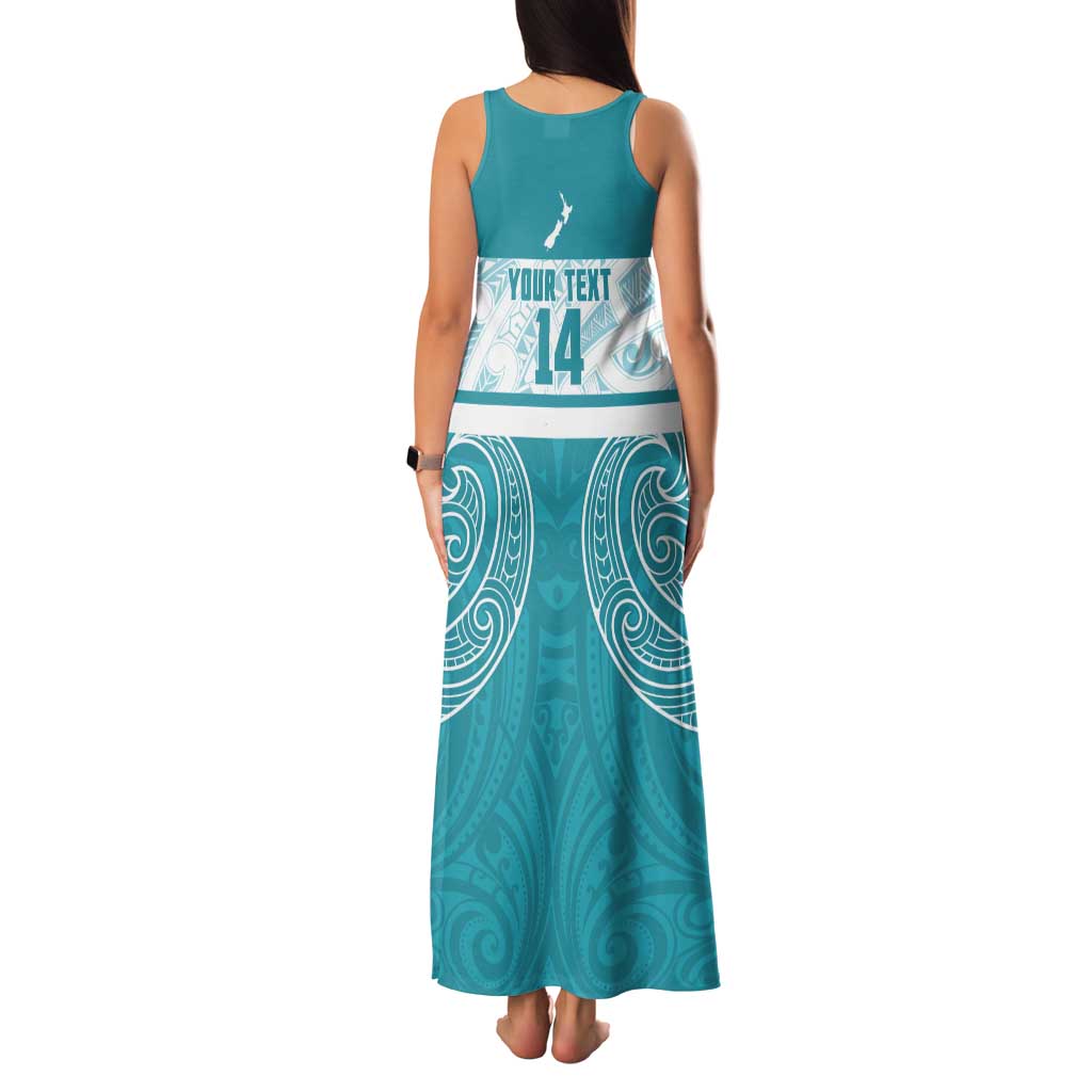 New Zealand Silver Fern Cricket Custom Tank Maxi Dress Black Cap Teal Maori Pattern - Aussie Hoodie