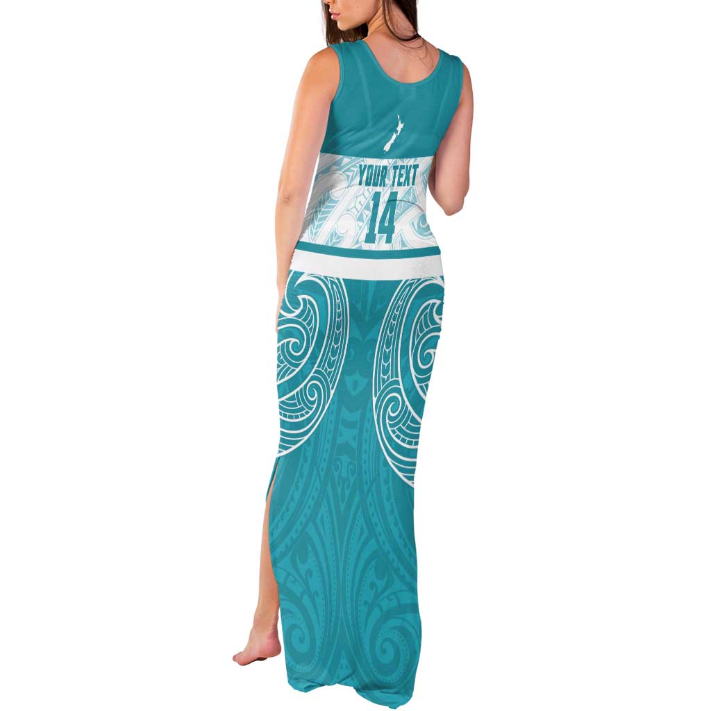 New Zealand Silver Fern Cricket Custom Tank Maxi Dress Black Cap Teal Maori Pattern - Aussie Hoodie