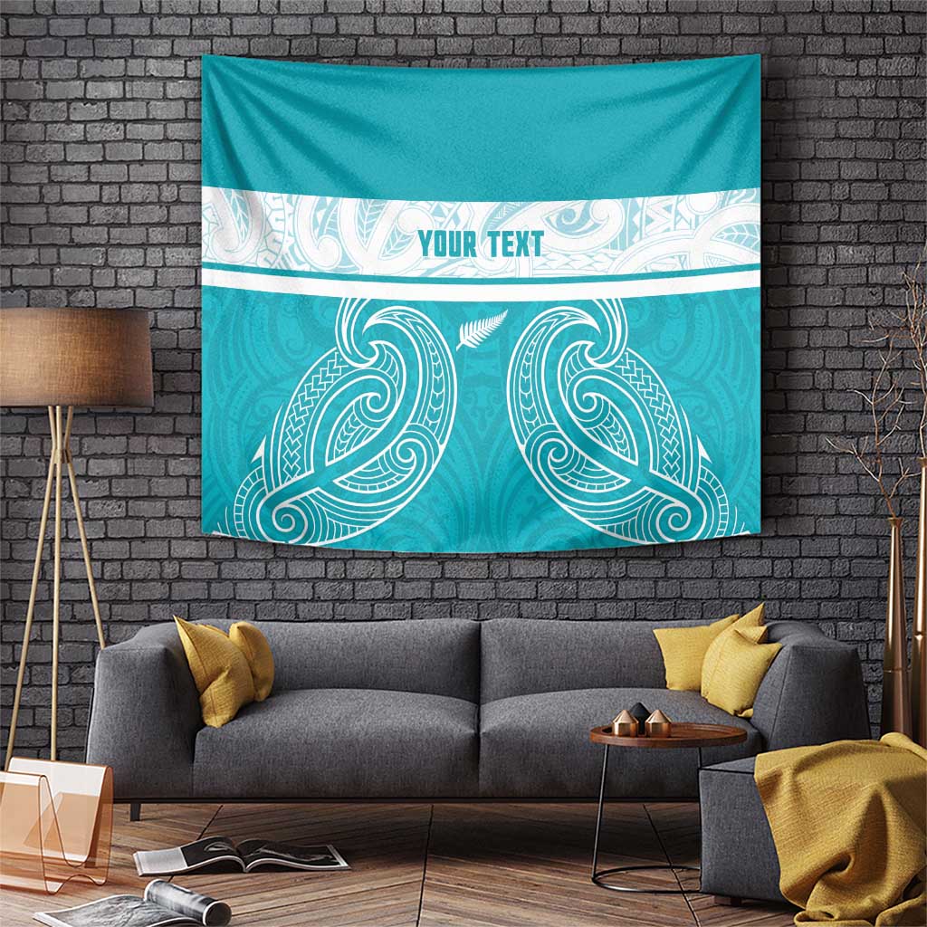New Zealand Silver Fern Cricket Custom Tapestry Black Cap Teal Maori Pattern - Aussie Hoodie