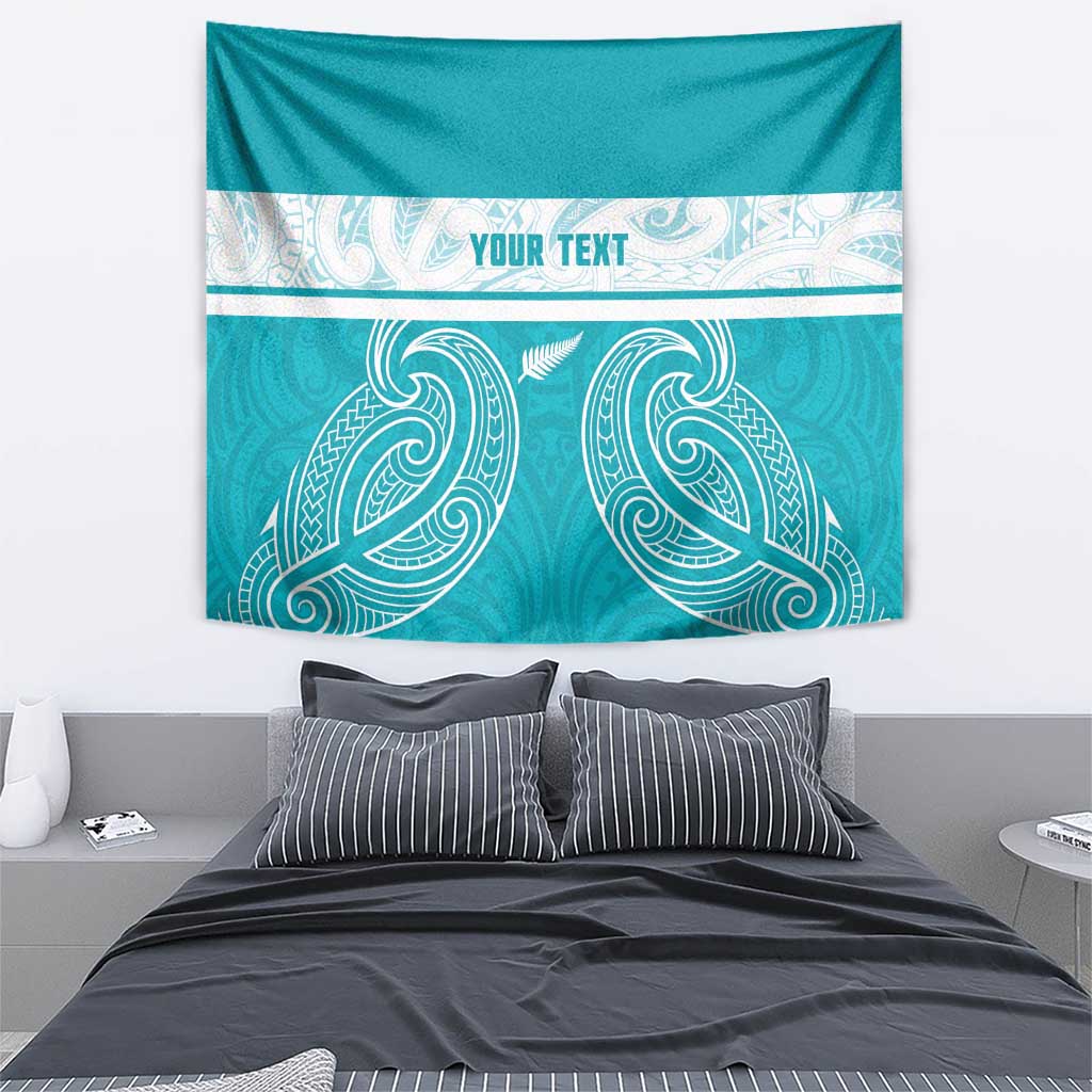 New Zealand Silver Fern Cricket Custom Tapestry Black Cap Teal Maori Pattern - Aussie Hoodie