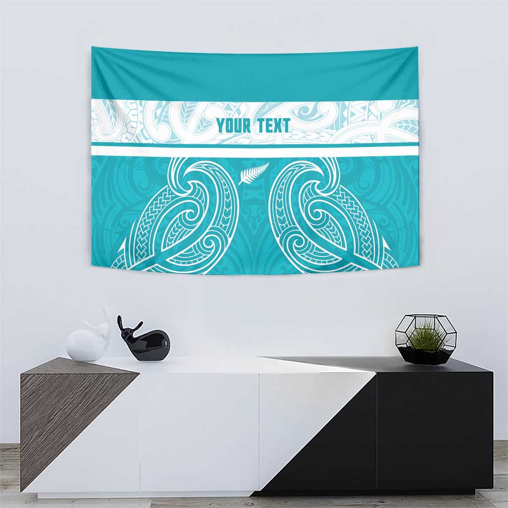New Zealand Silver Fern Cricket Custom Tapestry Black Cap Teal Maori Pattern - Aussie Hoodie
