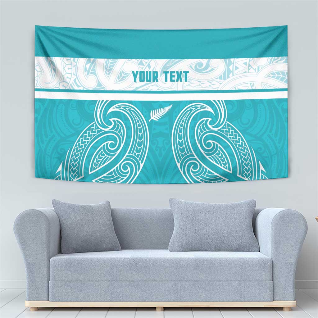 New Zealand Silver Fern Cricket Custom Tapestry Black Cap Teal Maori Pattern - Aussie Hoodie