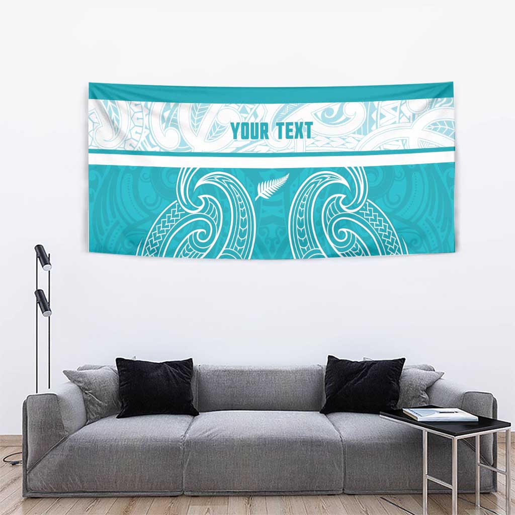 New Zealand Silver Fern Cricket Custom Tapestry Black Cap Teal Maori Pattern - Aussie Hoodie