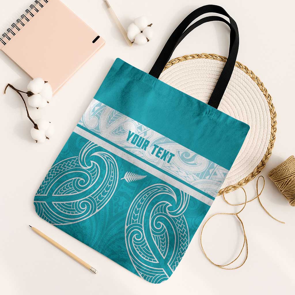 New Zealand Silver Fern Cricket Custom Tote Bag Black Cap Teal Maori Pattern - Aussie Hoodie