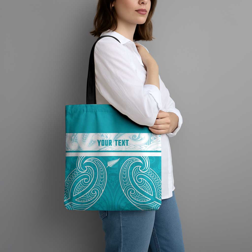 New Zealand Silver Fern Cricket Custom Tote Bag Black Cap Teal Maori Pattern - Aussie Hoodie