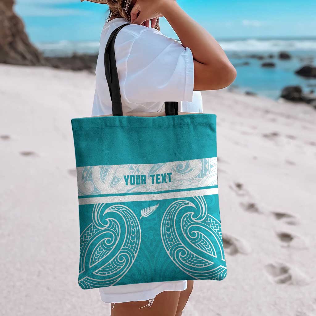 New Zealand Silver Fern Cricket Custom Tote Bag Black Cap Teal Maori Pattern - Aussie Hoodie