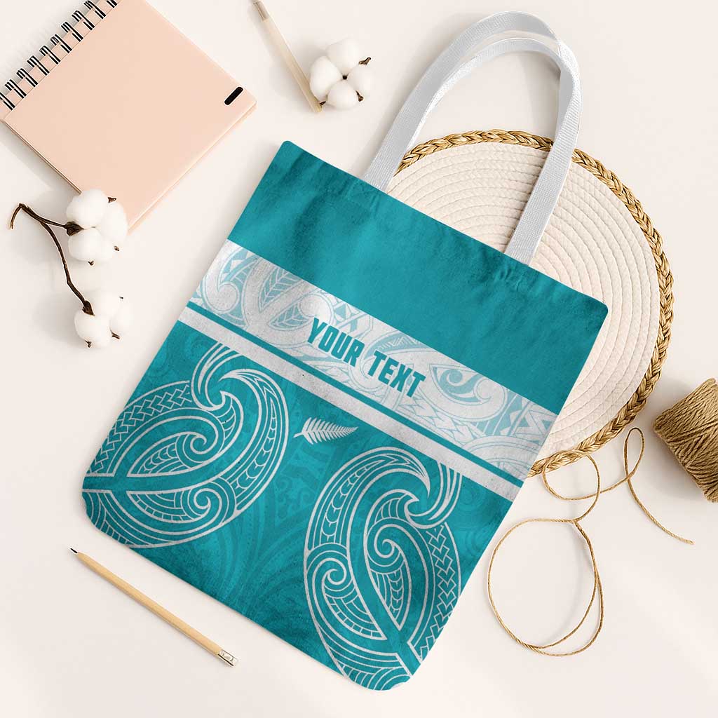 New Zealand Silver Fern Cricket Custom Tote Bag Black Cap Teal Maori Pattern - Aussie Hoodie