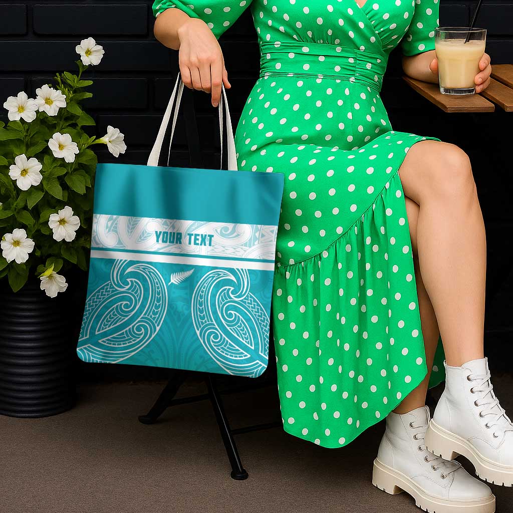 New Zealand Silver Fern Cricket Custom Tote Bag Black Cap Teal Maori Pattern - Aussie Hoodie