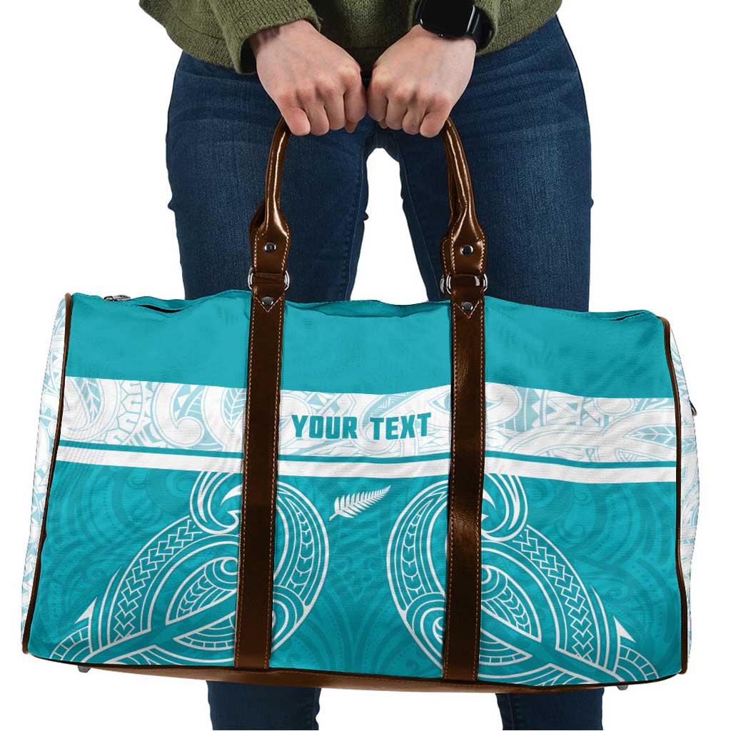 New Zealand Silver Fern Cricket Custom Travel Bag Black Cap Teal Maori Pattern - Aussie Hoodie