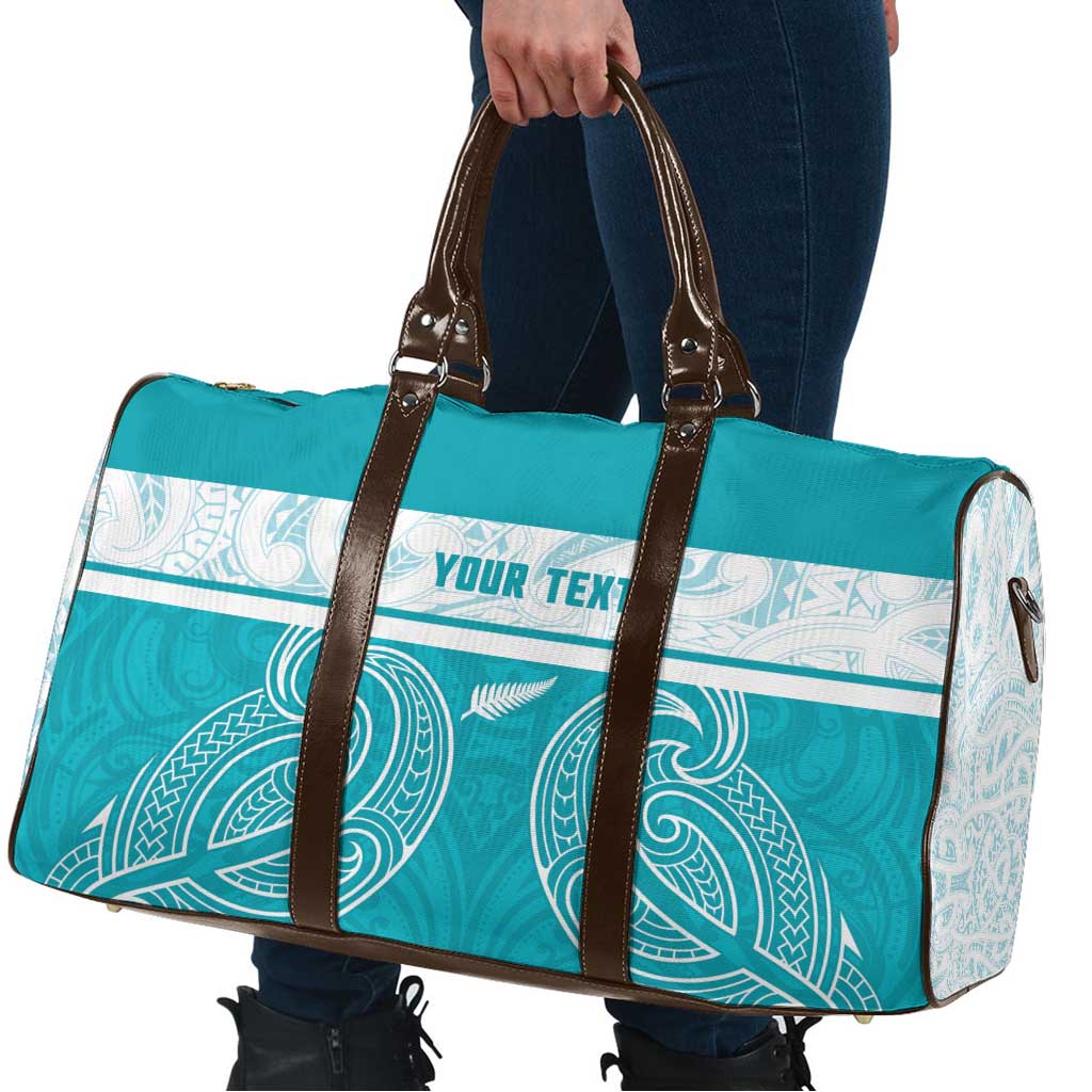 New Zealand Silver Fern Cricket Custom Travel Bag Black Cap Teal Maori Pattern - Aussie Hoodie