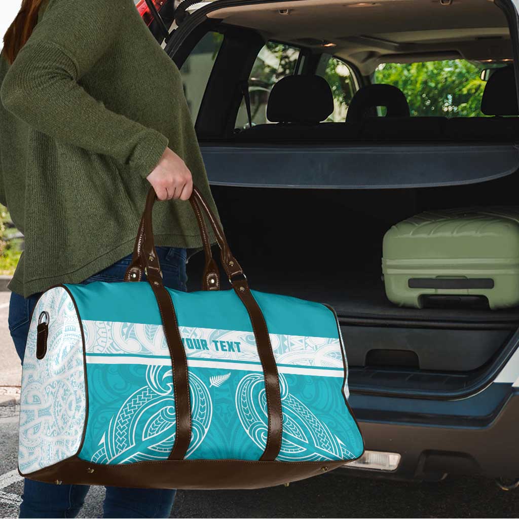 New Zealand Silver Fern Cricket Custom Travel Bag Black Cap Teal Maori Pattern - Aussie Hoodie