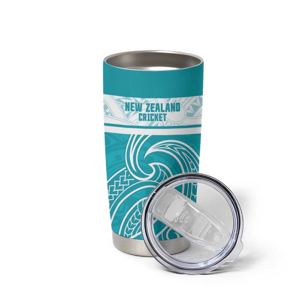 New Zealand Silver Fern Cricket Custom Tumbler Cup Black Cap Teal Maori Pattern - Aussie Hoodie