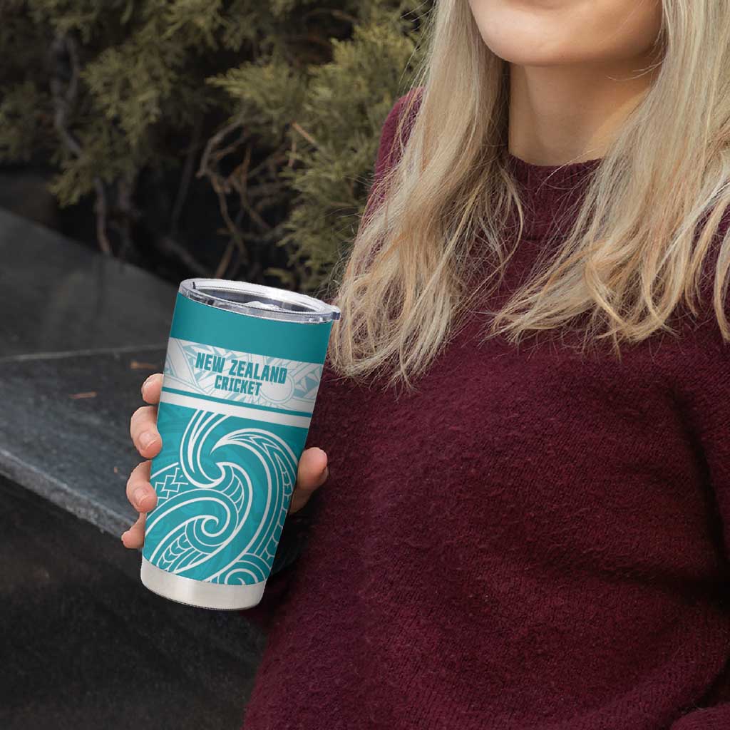 New Zealand Silver Fern Cricket Custom Tumbler Cup Black Cap Teal Maori Pattern - Aussie Hoodie