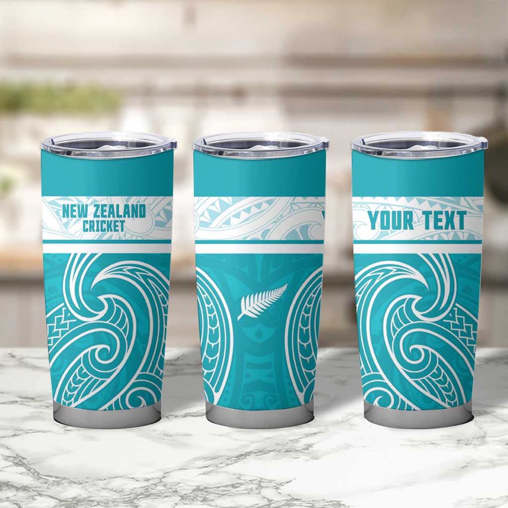 New Zealand Silver Fern Cricket Custom Tumbler Cup Black Cap Teal Maori Pattern - Aussie Hoodie