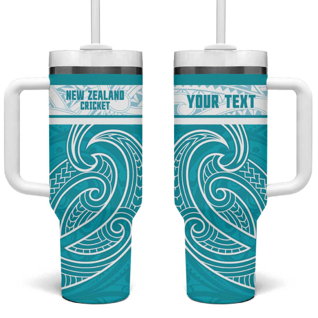 New Zealand Silver Fern Cricket Custom Tumbler With Handle Black Cap Teal Maori Pattern - Aussie Hoodie