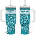 New Zealand Silver Fern Cricket Custom Tumbler With Handle Black Cap Teal Maori Pattern - Aussie Hoodie