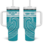 New Zealand Silver Fern Cricket Custom Tumbler With Handle Black Cap Teal Maori Pattern - Aussie Hoodie