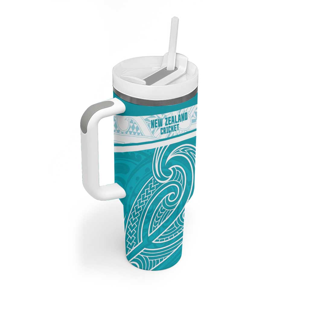 New Zealand Silver Fern Cricket Custom Tumbler With Handle Black Cap Teal Maori Pattern - Aussie Hoodie