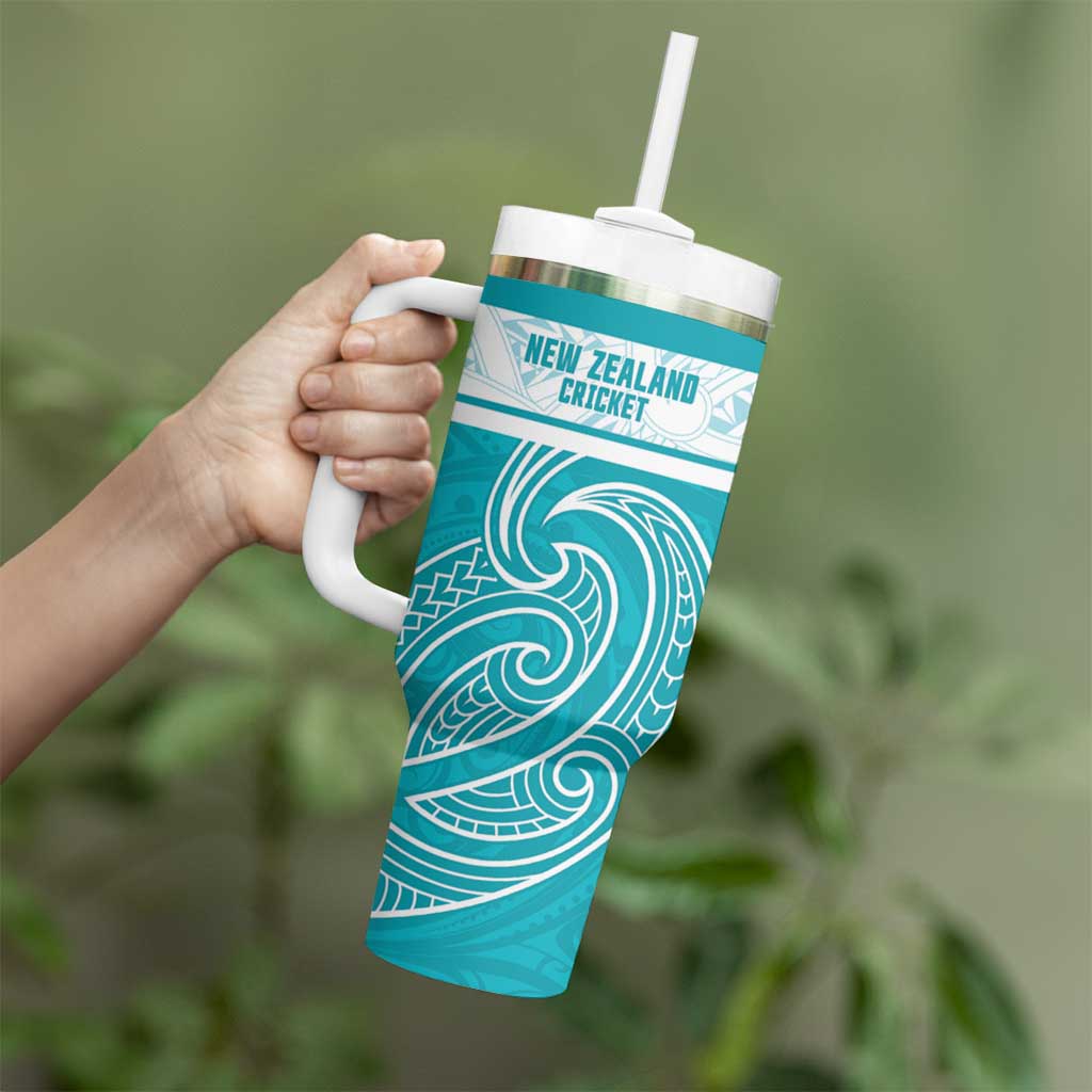 New Zealand Silver Fern Cricket Custom Tumbler With Handle Black Cap Teal Maori Pattern - Aussie Hoodie