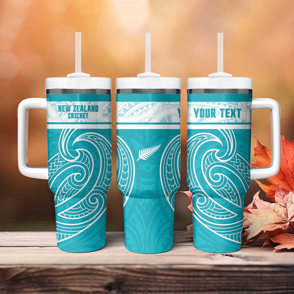 New Zealand Silver Fern Cricket Custom Tumbler With Handle Black Cap Teal Maori Pattern - Aussie Hoodie