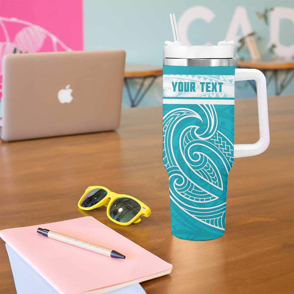 New Zealand Silver Fern Cricket Custom Tumbler With Handle Black Cap Teal Maori Pattern - Aussie Hoodie