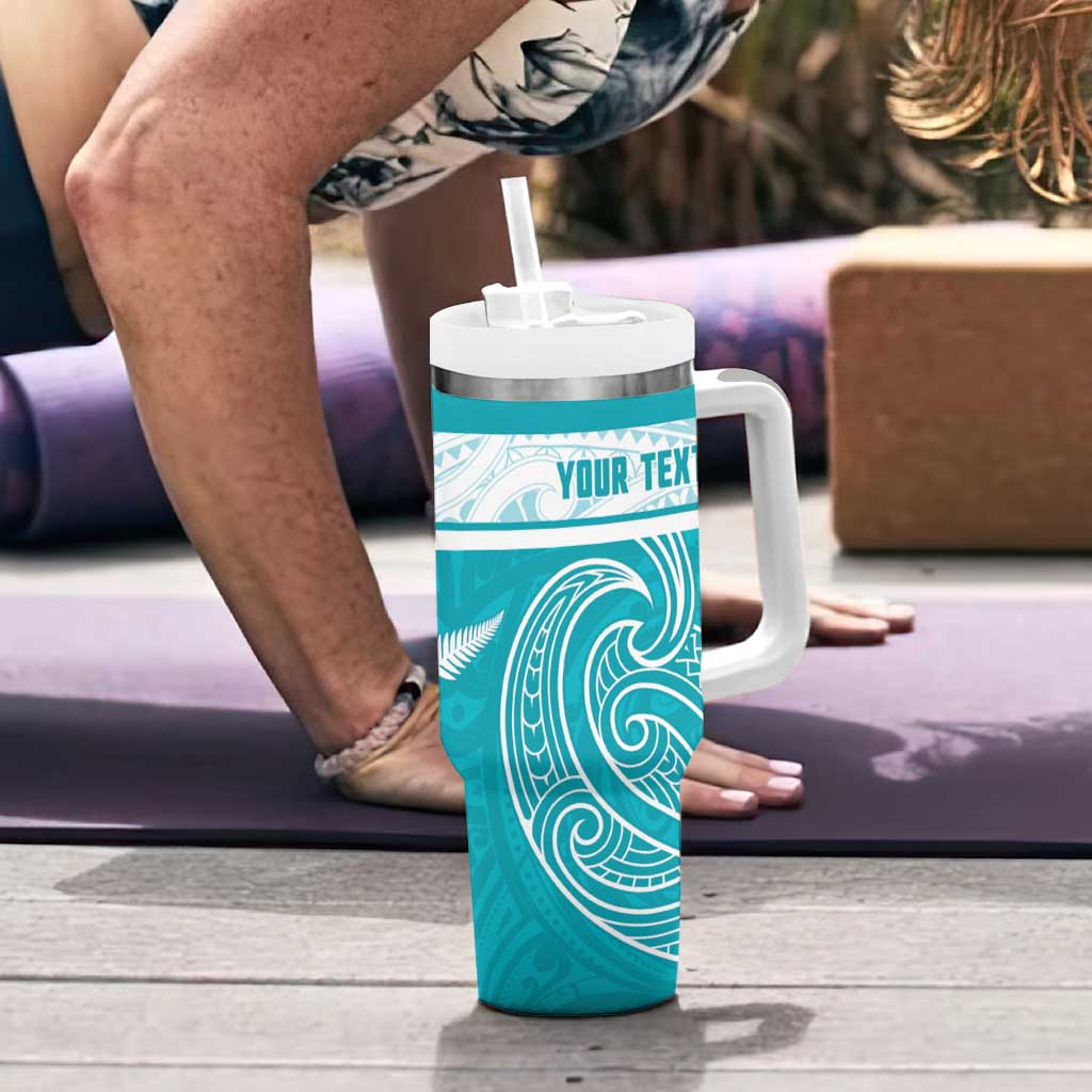 New Zealand Silver Fern Cricket Custom Tumbler With Handle Black Cap Teal Maori Pattern - Aussie Hoodie