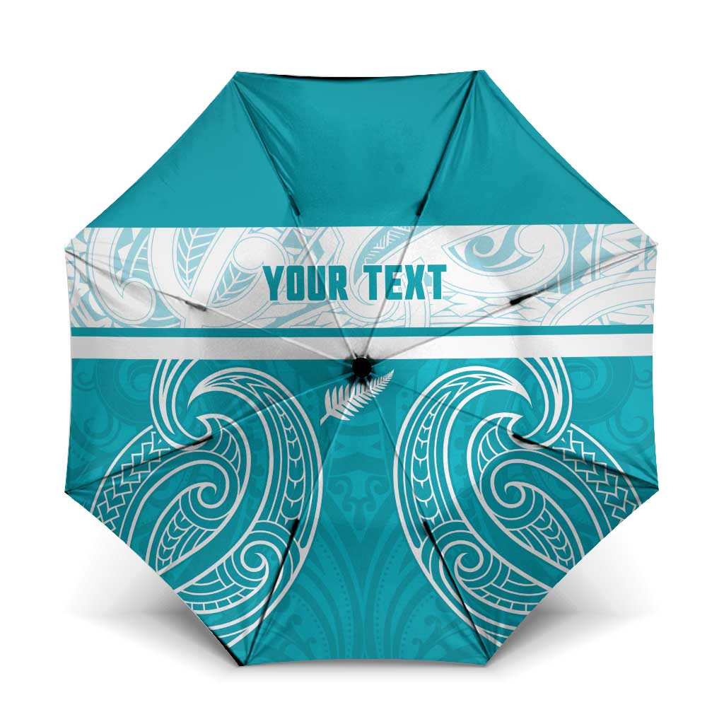 New Zealand Silver Fern Cricket Custom Umbrella Black Cap Teal Maori Pattern - Aussie Hoodie