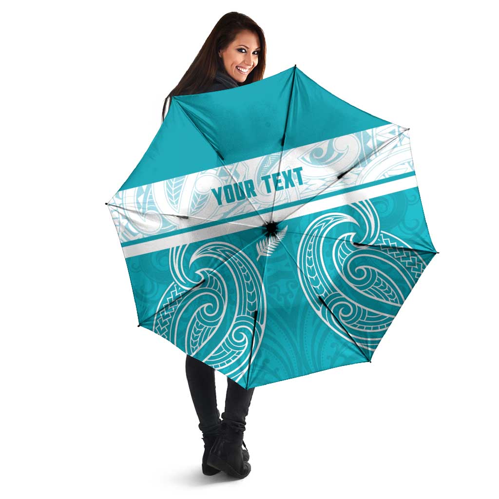 New Zealand Silver Fern Cricket Custom Umbrella Black Cap Teal Maori Pattern - Aussie Hoodie