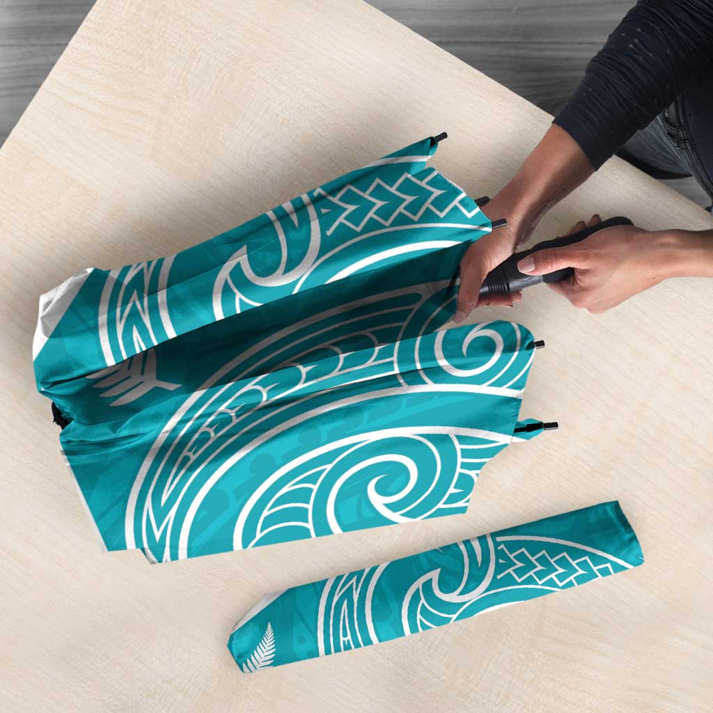 New Zealand Silver Fern Cricket Custom Umbrella Black Cap Teal Maori Pattern - Aussie Hoodie