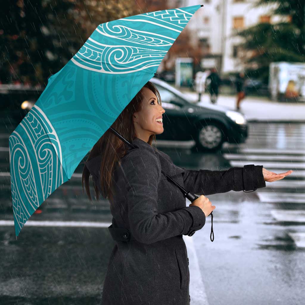 New Zealand Silver Fern Cricket Custom Umbrella Black Cap Teal Maori Pattern - Aussie Hoodie