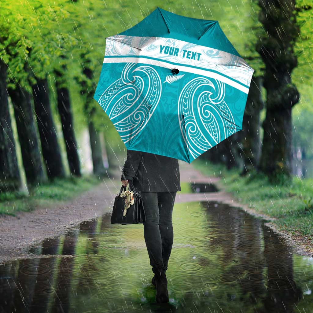 New Zealand Silver Fern Cricket Custom Umbrella Black Cap Teal Maori Pattern - Aussie Hoodie