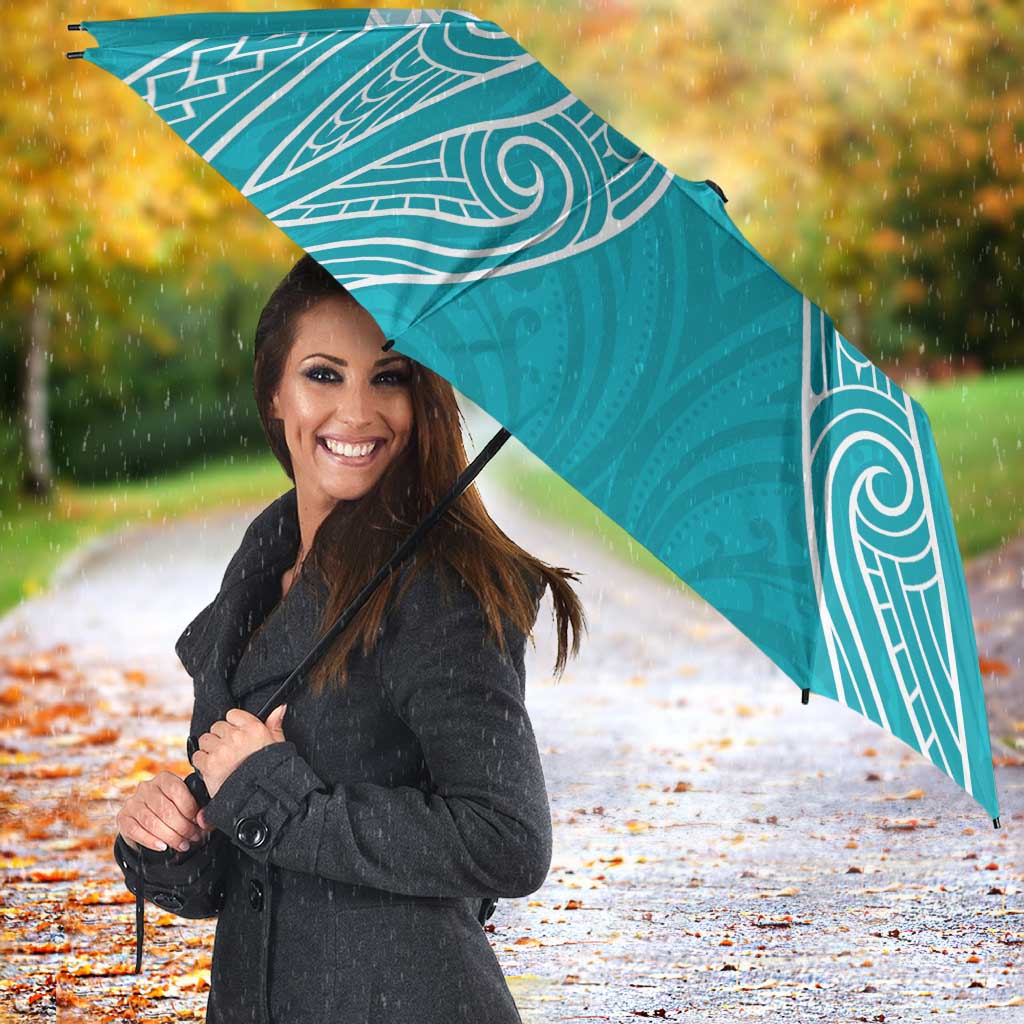 New Zealand Silver Fern Cricket Custom Umbrella Black Cap Teal Maori Pattern - Aussie Hoodie